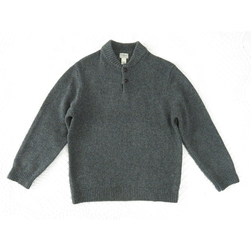 LL Bean Classic Henley Ragg Wool Lambswool Sweater Mens XL Charcoal Gray